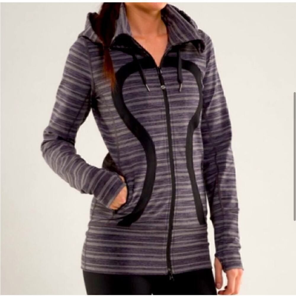 Lululemon Athletica Stride Jacket Black Stripes Galore Black Zip Up Jacket  8